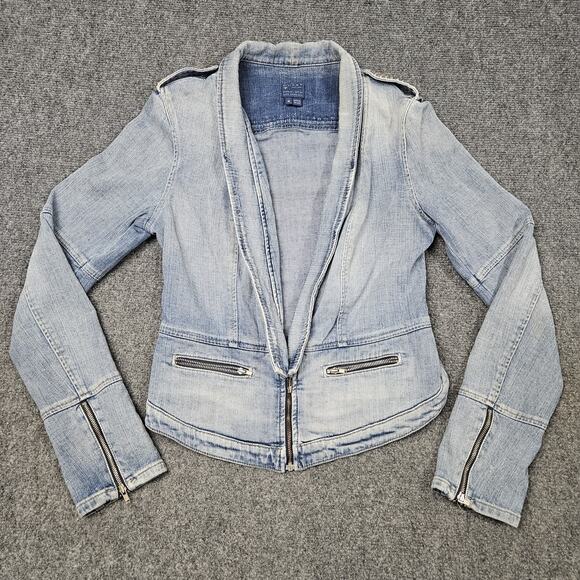 Y2K Guess Denim Jacket Medium Partial Zip Moto Style Cone Spikes Glam Punk Edge - Picture 1 of 7